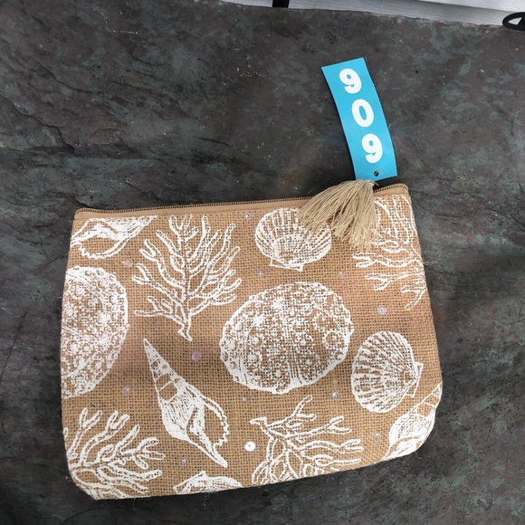 Brand new NWT ivory corded summer tote & burlap pouch - Picture 4 of 7